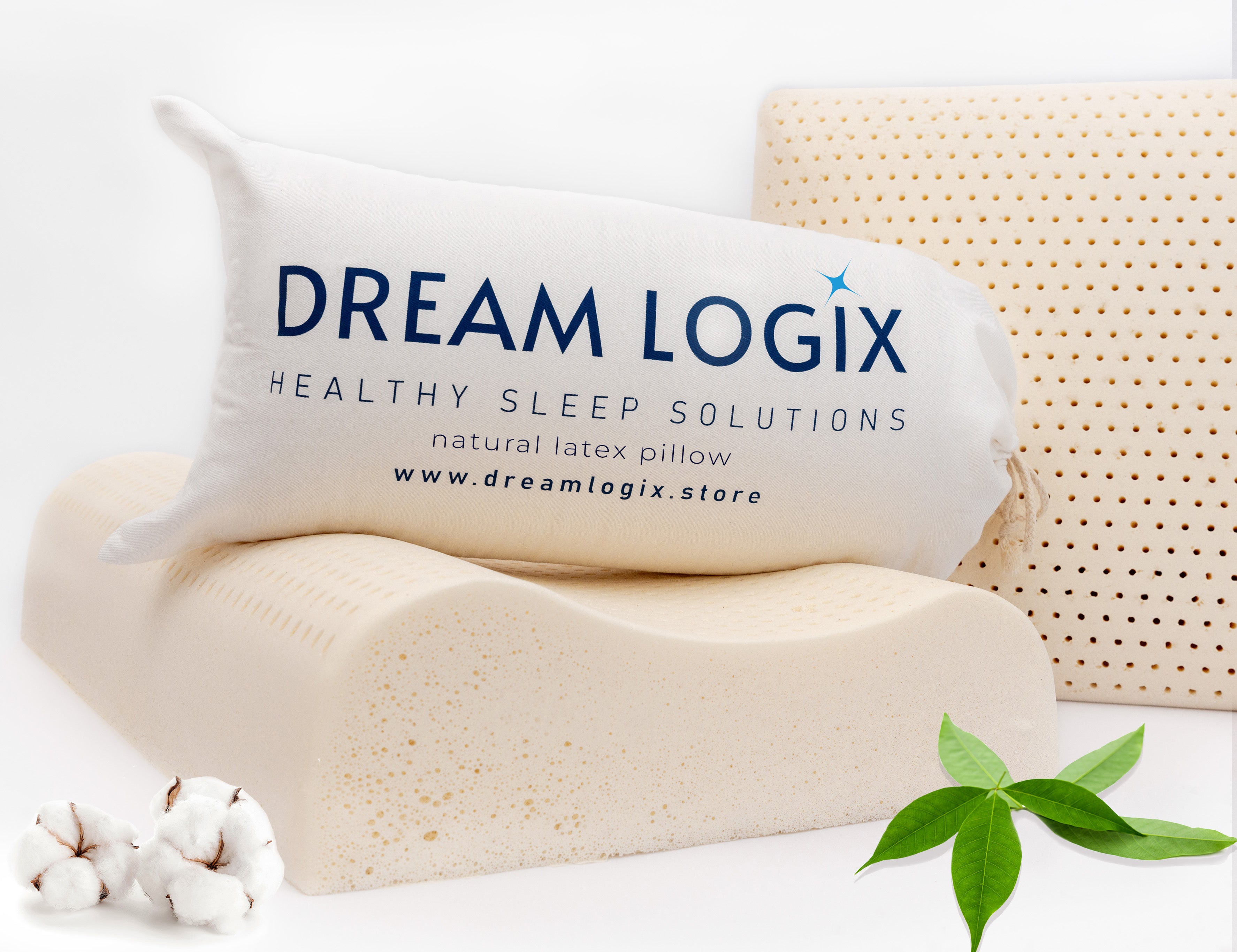 Dream Logix Contour Talalay Natural Latex Pillow Medium Soft Standard size For Side Back Sleepers Natural Cotton Cover Spine and Cervical Support