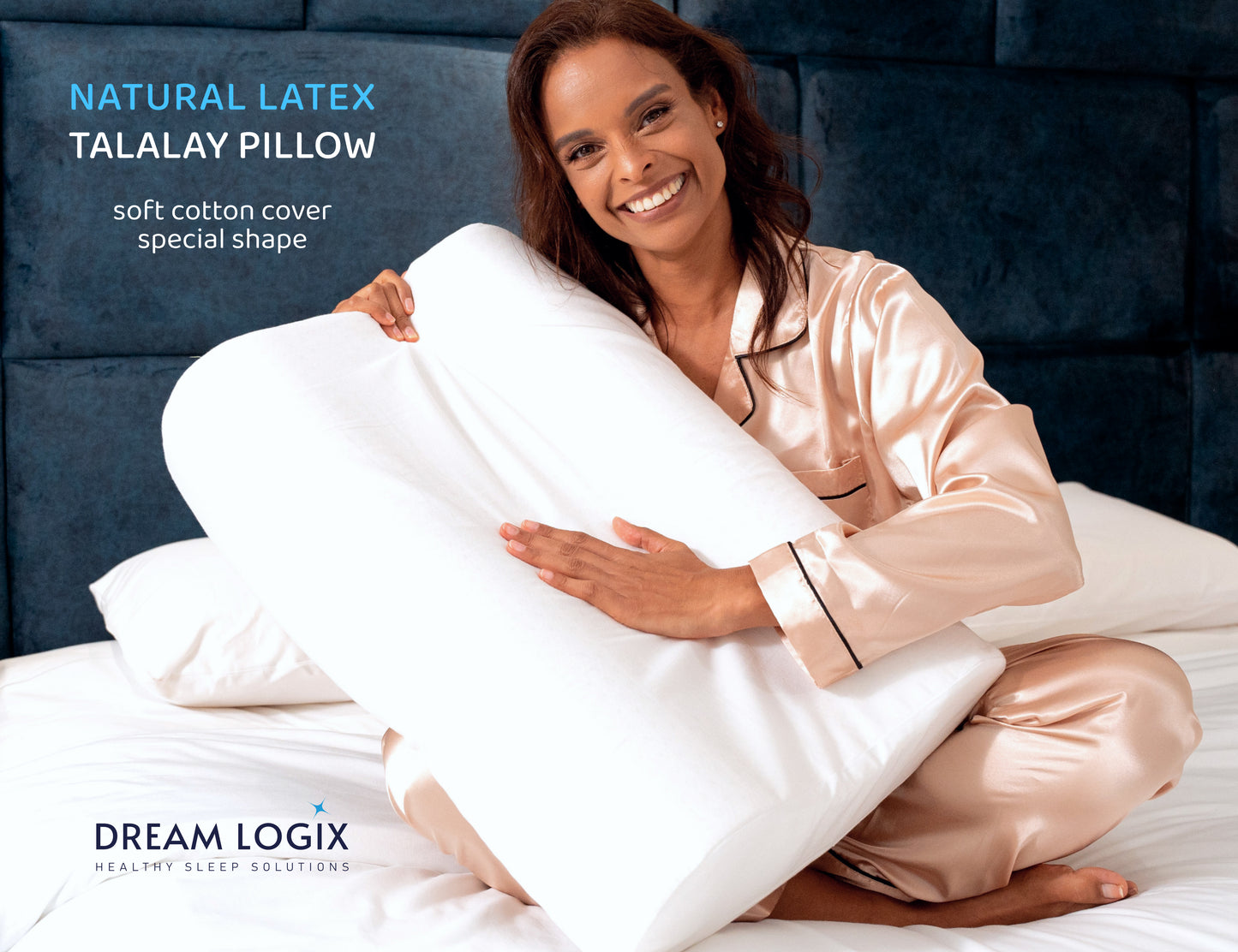 Natural Talalay Latex Contour Pillow DreamLogix – Medium Soft, Curved, Standard Size 24''x16''x4/5''